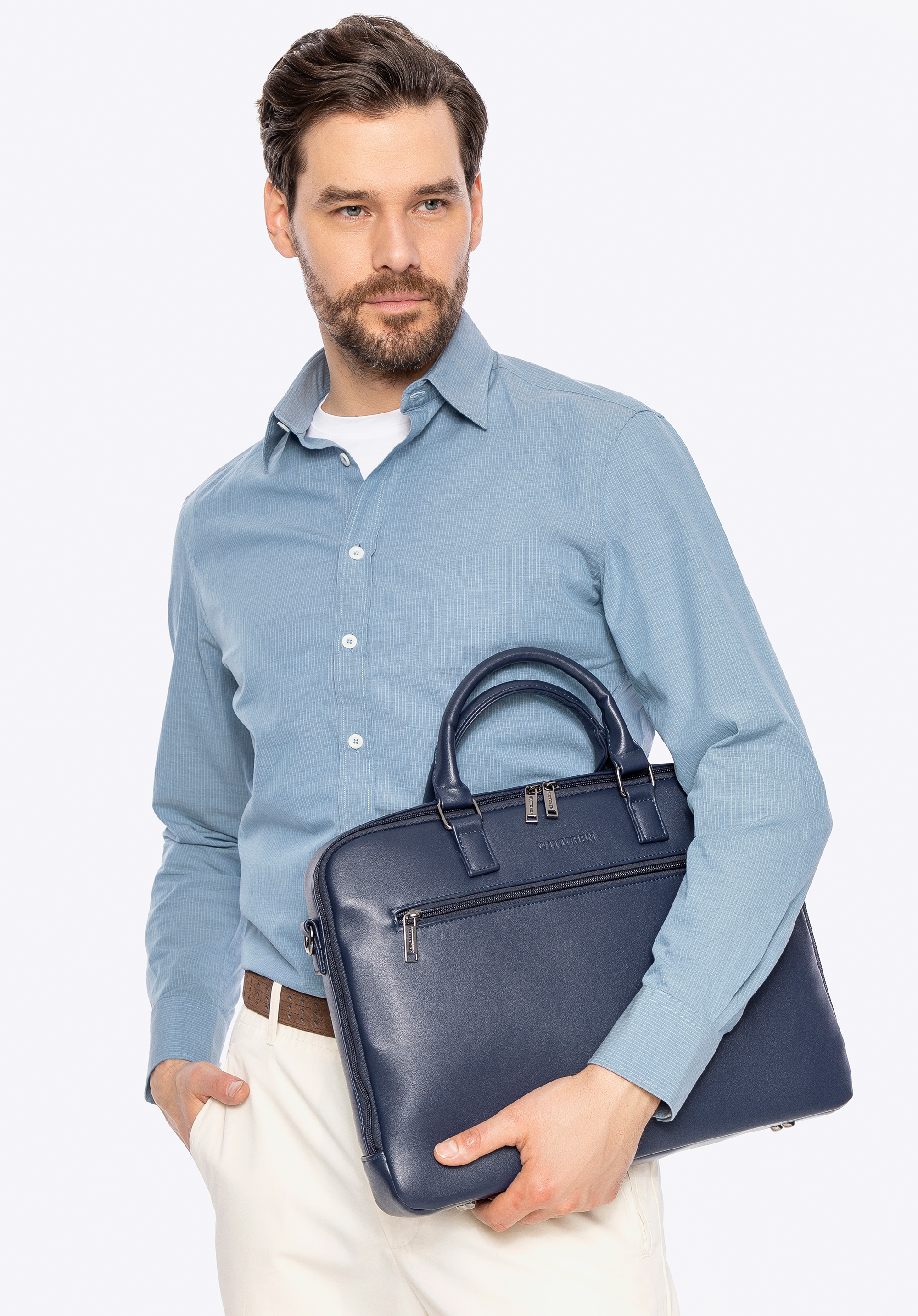 16“ Laptop-Tasche aus Öko-Leder für Herren, dunkelblau, 100-3P-907-7, Bild 1