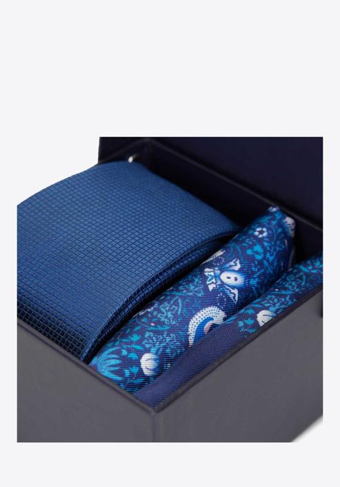 Set: Krawatte und zwei Einstecktücher aus Seide, dunkelblau-blau, 91-7Z-001-X1, Bild 12