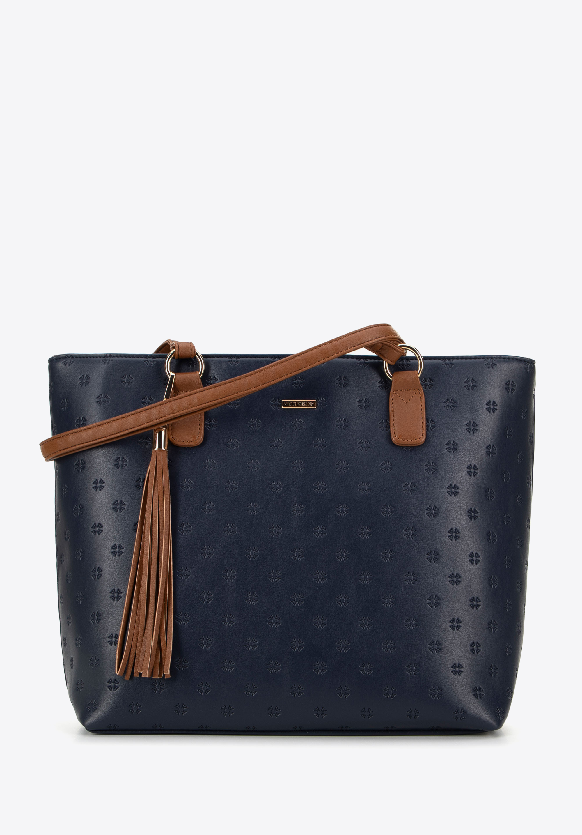Damen-Shopper-Tasche mit feinem Monogramm | WITTCHEN, dunkelblau-braun, 99-4Y-207-7, Bild 1
