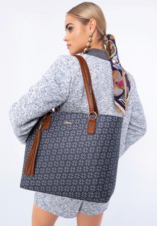 Shopper-Tasche aus Öko-Leder mit Monogramm, dunkelblau-braun, 97-4Y-235-7, Bild 1