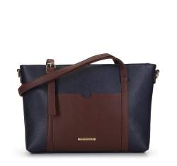 Shopper-Tasche mit Innentasche auf der Vorderseite, dunkelblau-braun, 93-4Y-204-N5, Bild 1