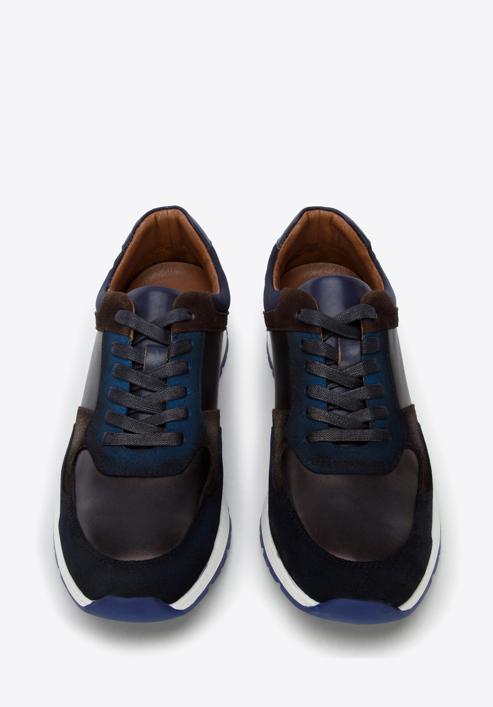Sneakers für Herren aus zwei Lederarten, dunkelblau-braun, 96-M-711-N-42, Bild 2