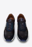 Sneakers für Herren aus zwei Lederarten, dunkelblau-braun, 96-M-711-N-44, Bild 2