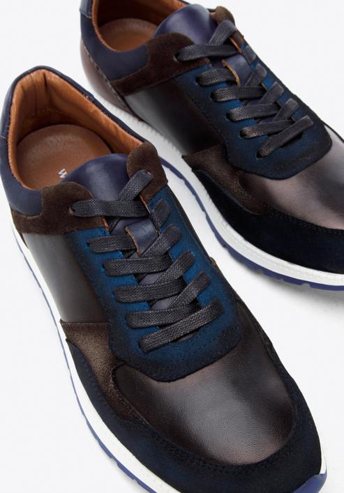 Sneakers für Herren aus zwei Lederarten, dunkelblau-braun, 96-M-711-N-39, Bild 7
