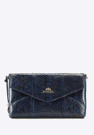 Clutch aus Leder mit Schlangenhautmuster, dunkelblau, 19-4-557-N, Bild 1