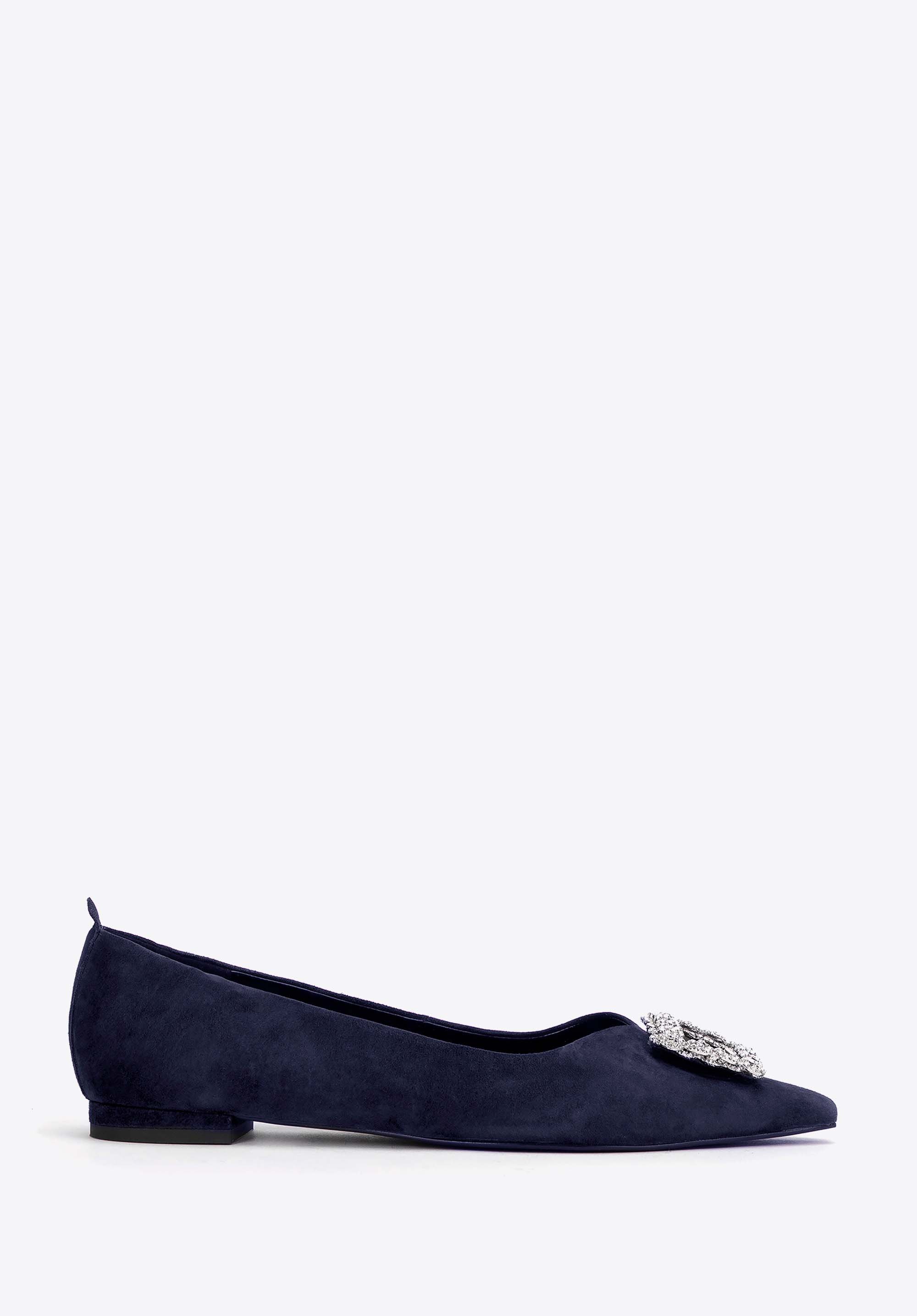 Damen-Ballerinas aus Wildleder mit Schnalle, dunkelblau, 99-D-601-N-38, Bild 1