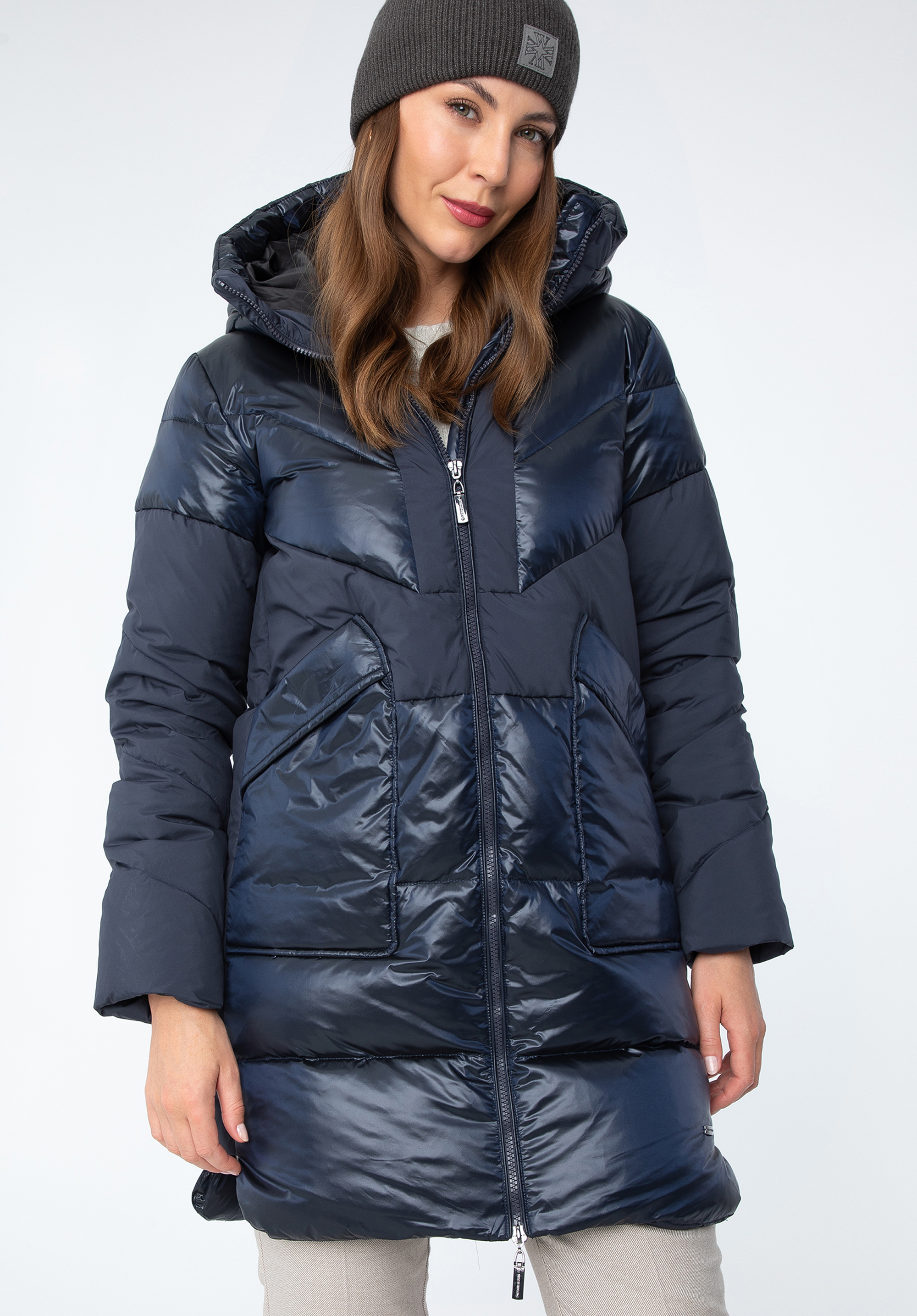 Damen-Daunenmantel mit Kapuze, dunkelblau, 97-9D-405-N-3XL, Bild 1