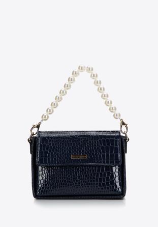 Kleine Damen-Handtasche Perlenhenkel, dunkelblau, 97-4Y-763-N, Bild 1