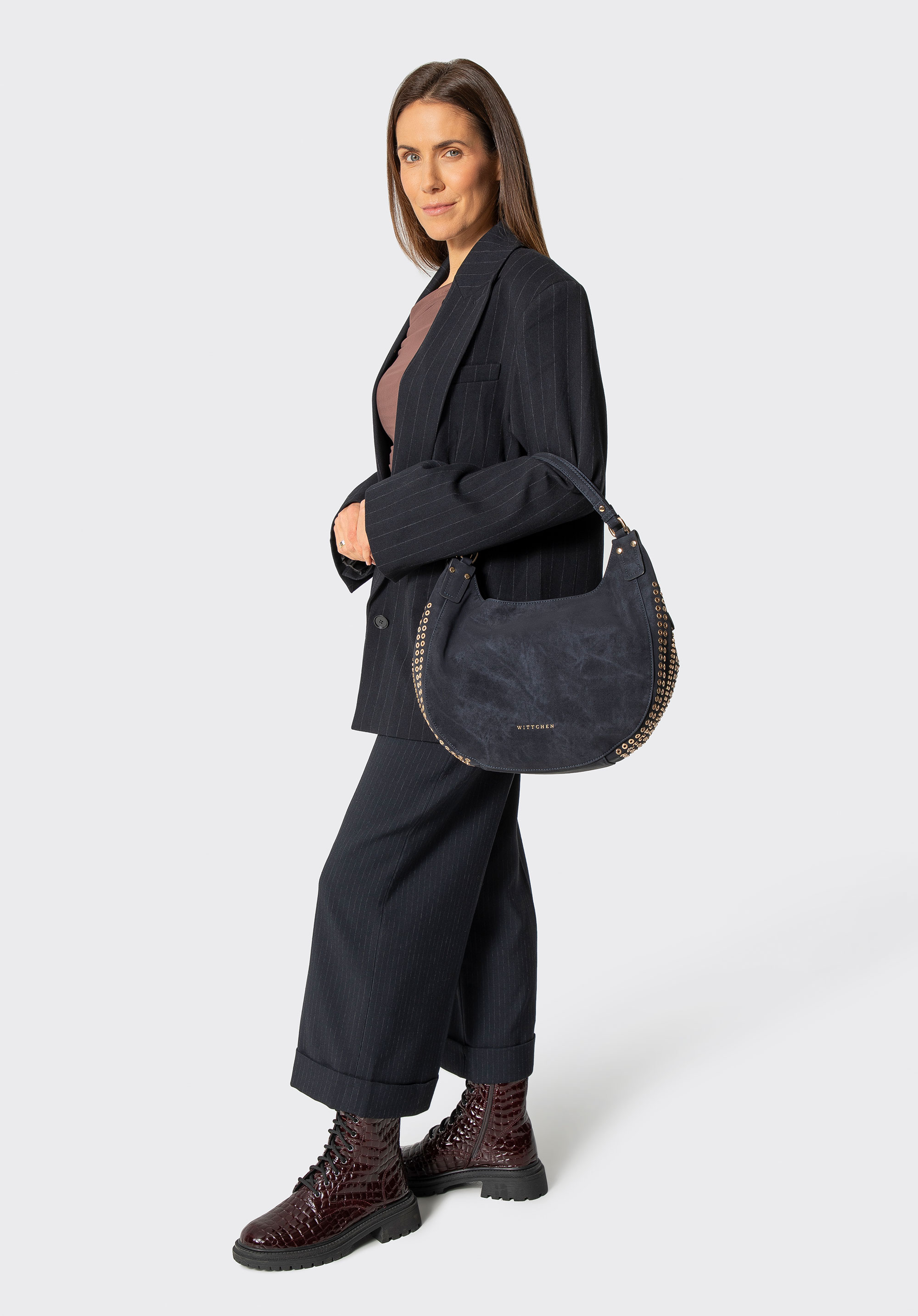 Damen Hobo Bag mit dekorativen Nieten, dunkelblau, 101-4Y-711-7, Bild 1