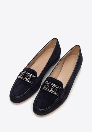 Damen-Ledermokassins mit flachem Absatz, dunkelblau, 100-D-104-N-37_5, Bild 1