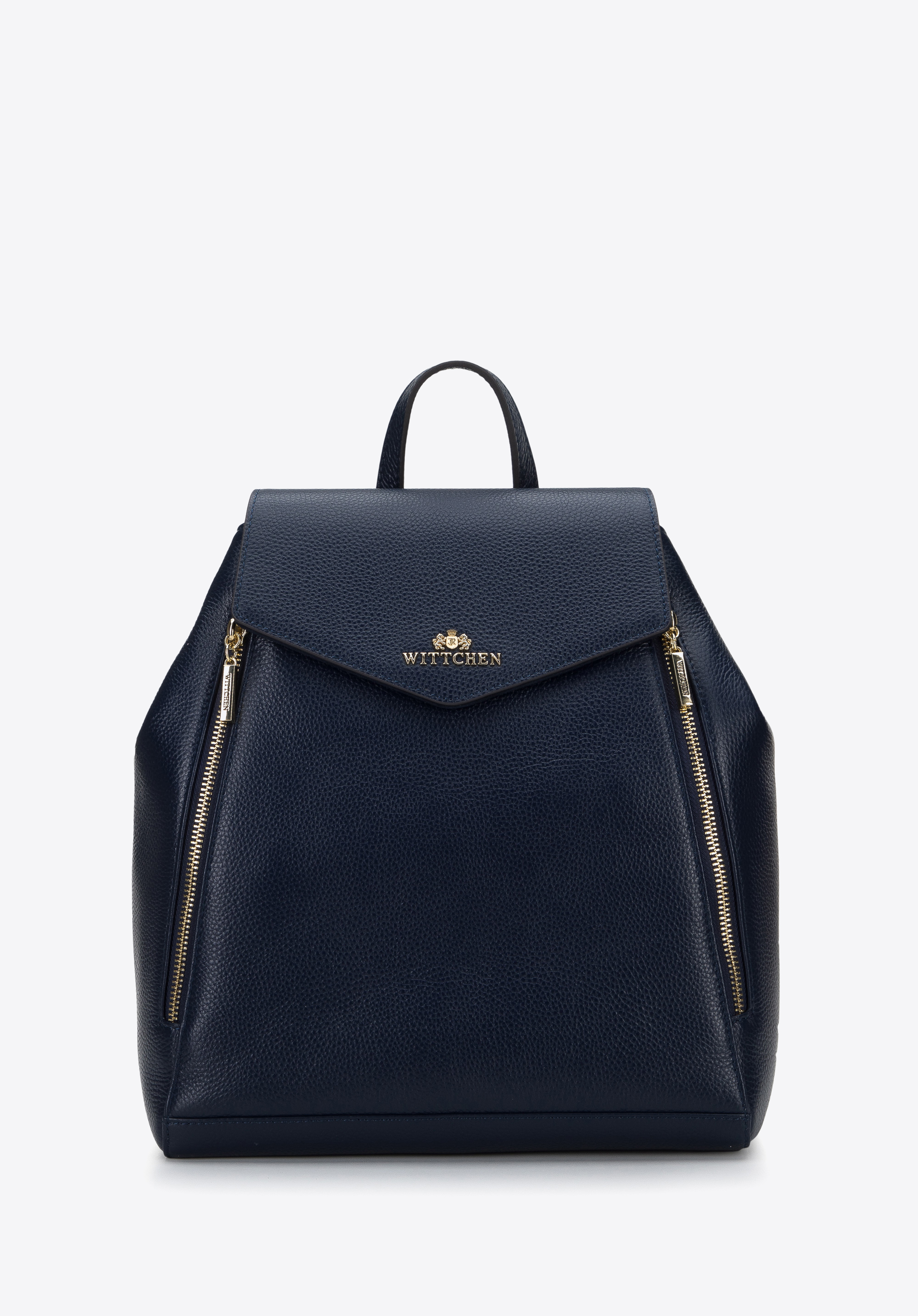 Damenrucksack aus Leder mit vertikalen Reißverschlüssen, dunkelblau, 96-4E-626-7, Bild 1