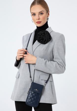 Mini-Tasche für Damen  aus gestepptem Leder, dunkelblau, 97-2E-611-N, Bild 1