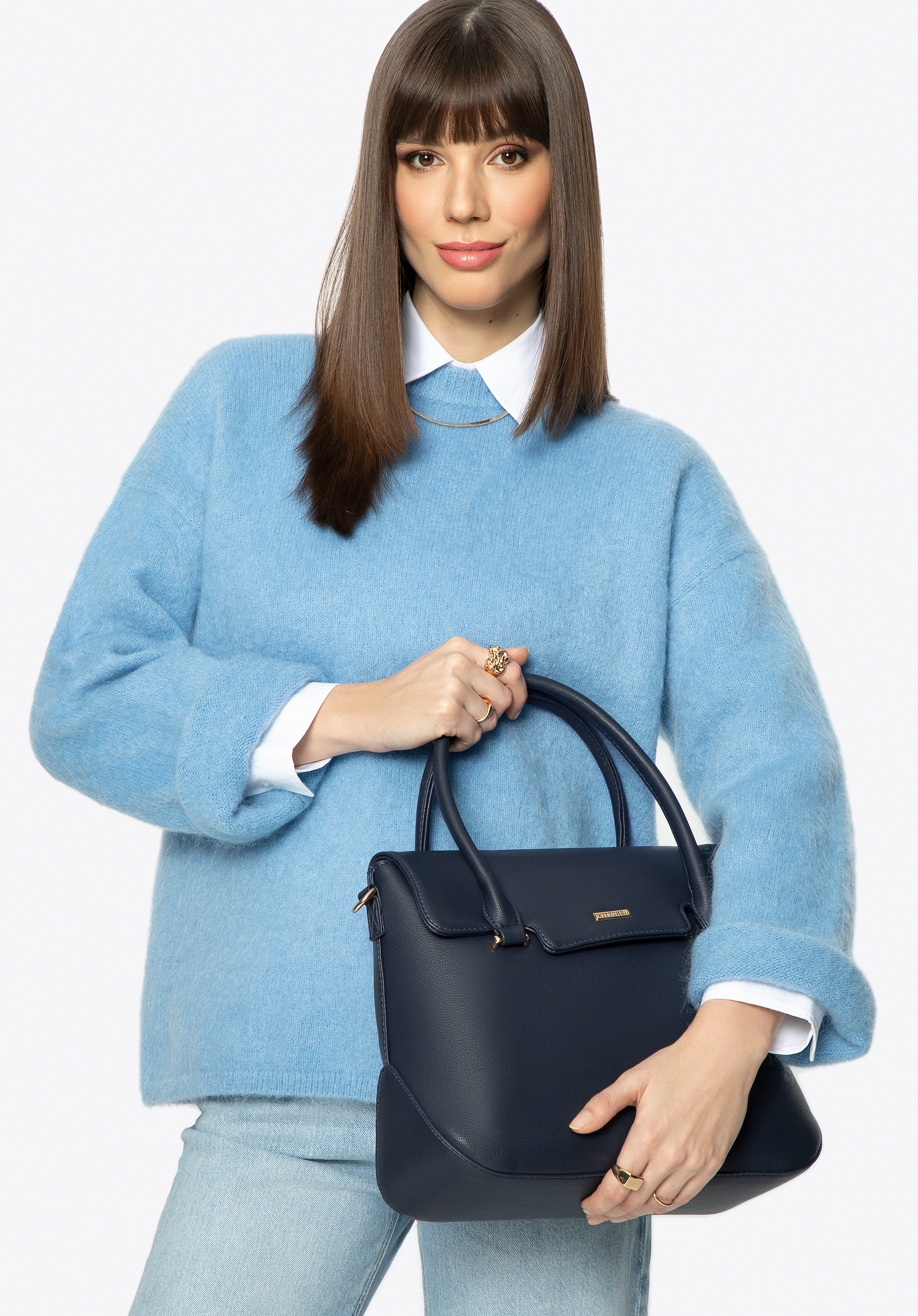 Damen-Öko-Ledertasche mit Klappenverschluss, dunkelblau, 99-4Y-600-N, Bild 1
