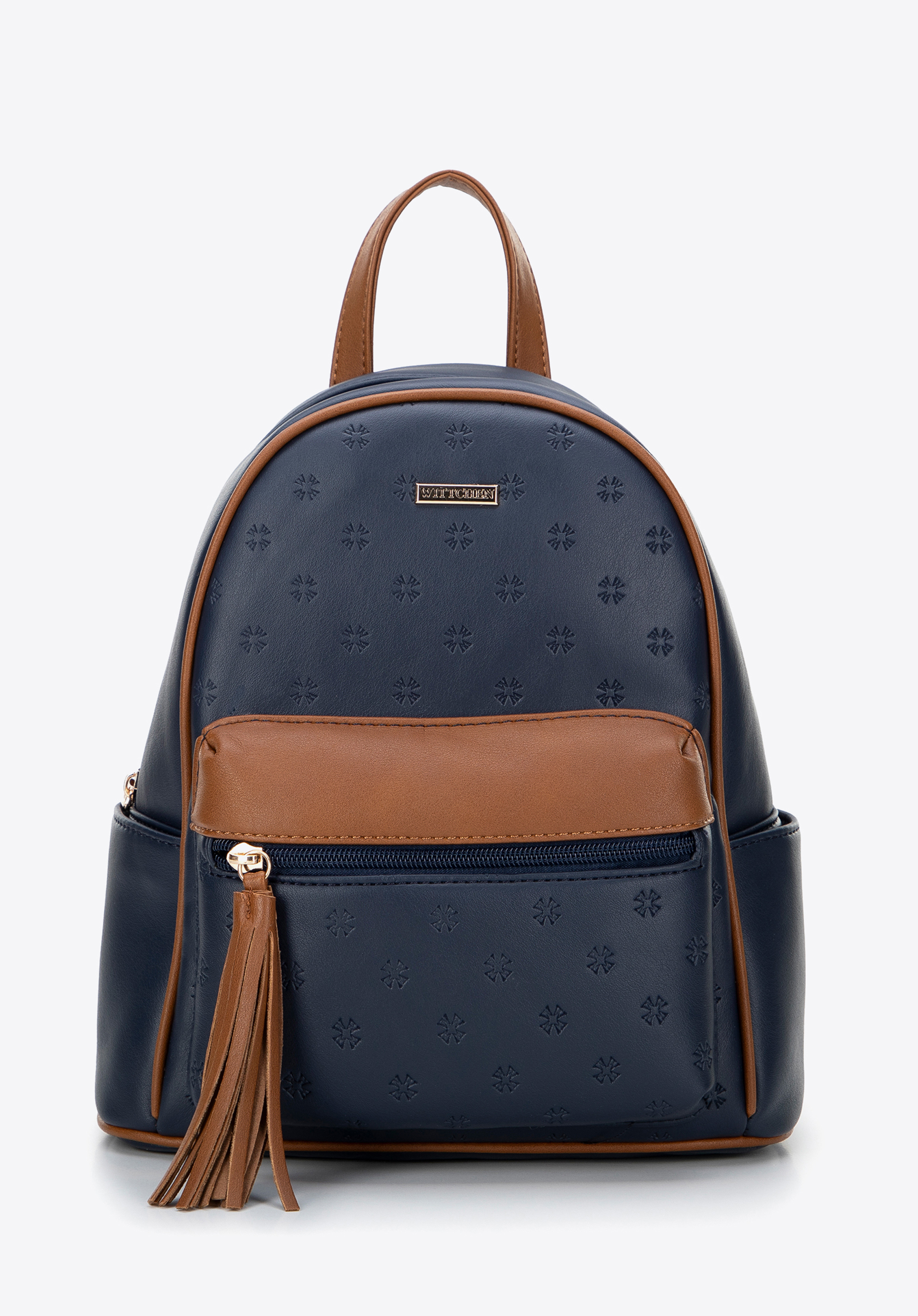 Damen-Rucksack aus geprägtem Öko-Leder, dunkelblau, 99-4Y-209-7, Bild 1