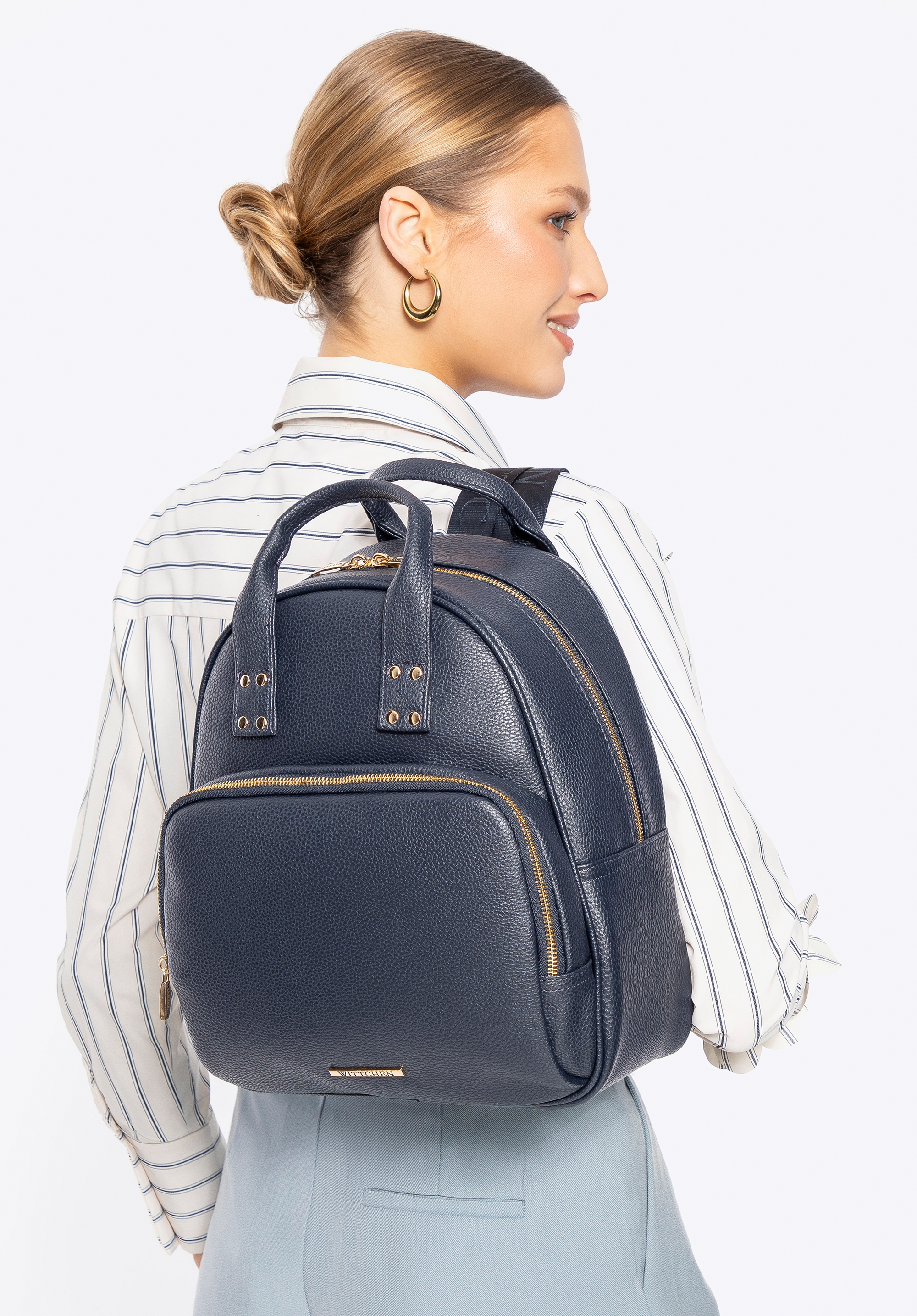 Damen-Rucksack aus Kunstleder mit Tragegriffen, dunkelblau, 100-4Y-002-7, Bild 1