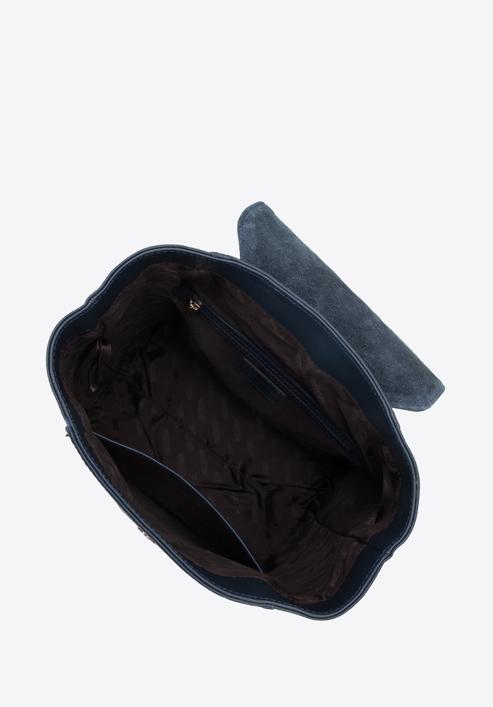Damen-Rucksack aus Leder mit Monogramm und vertikalem Reißverschluss, dunkelblau, 96-4E-003-7, Bild 4