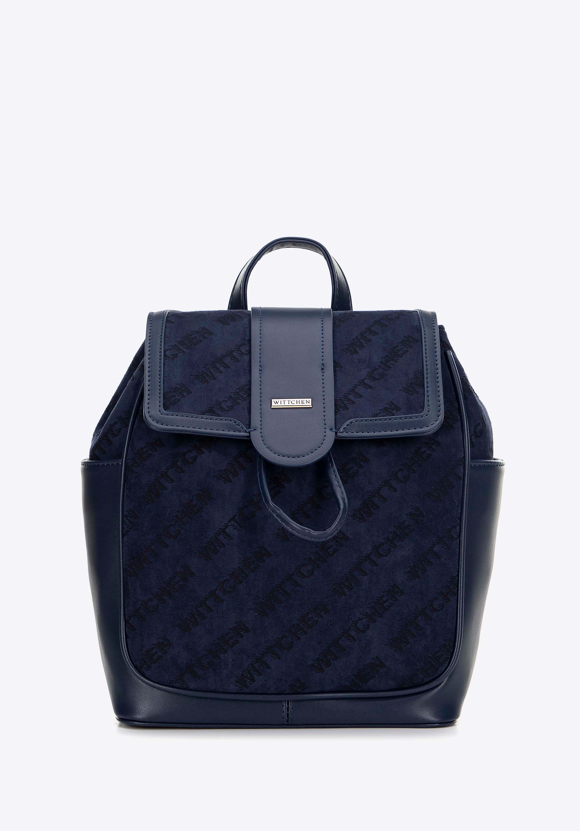 Damen-Rucksack aus Öko-Leder mit Stoffeinsatz, dunkelblau, 99-4Y-519-7, Bild 1