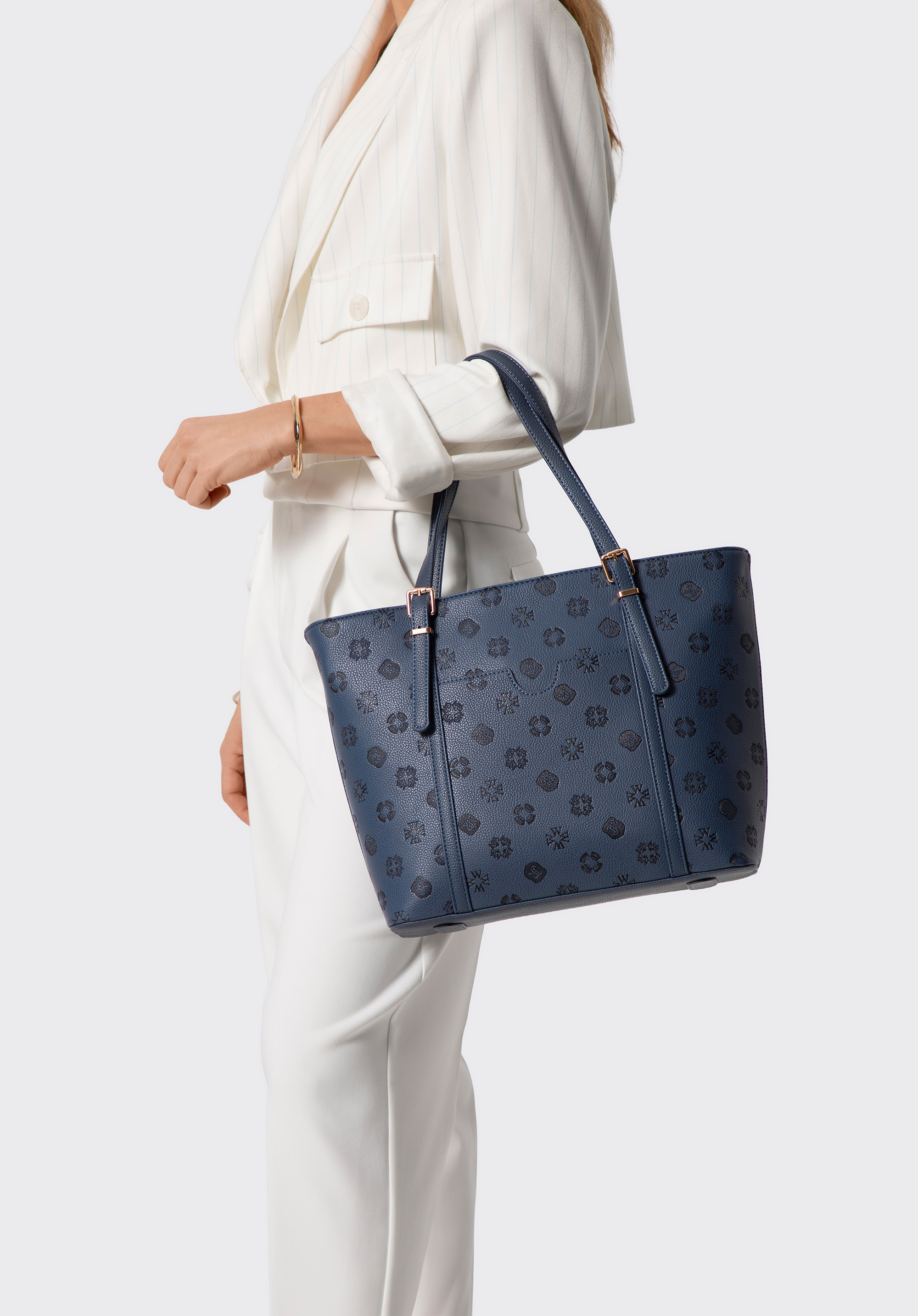 Damen-Shopper aus Kunstleder mit Prägung, dunkelblau, 101-4Y-P05-7, Bild 1