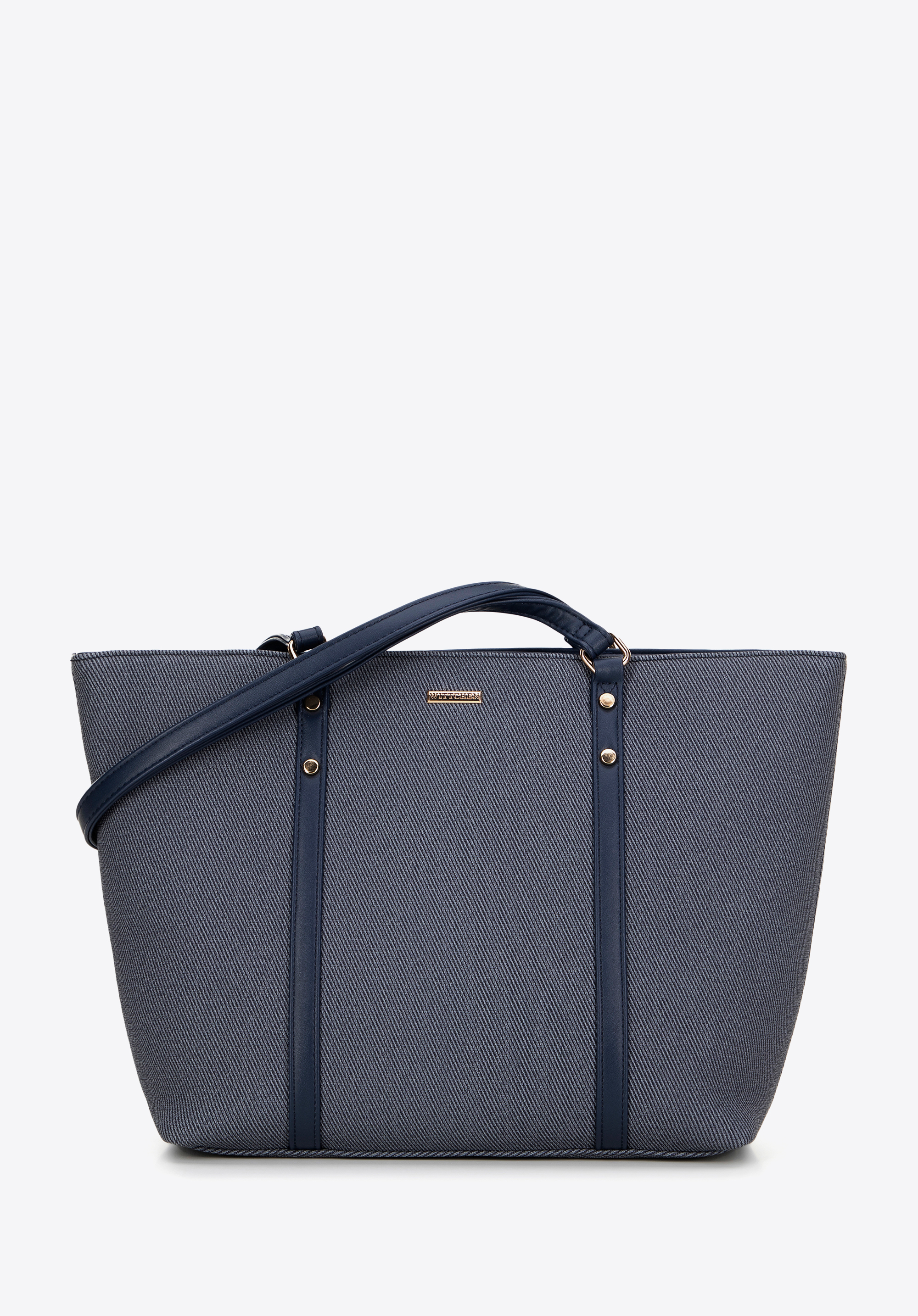 Damen-Shopper mit kleinen Streifen, dunkelblau, 99-4Y-620-7, Bild 1