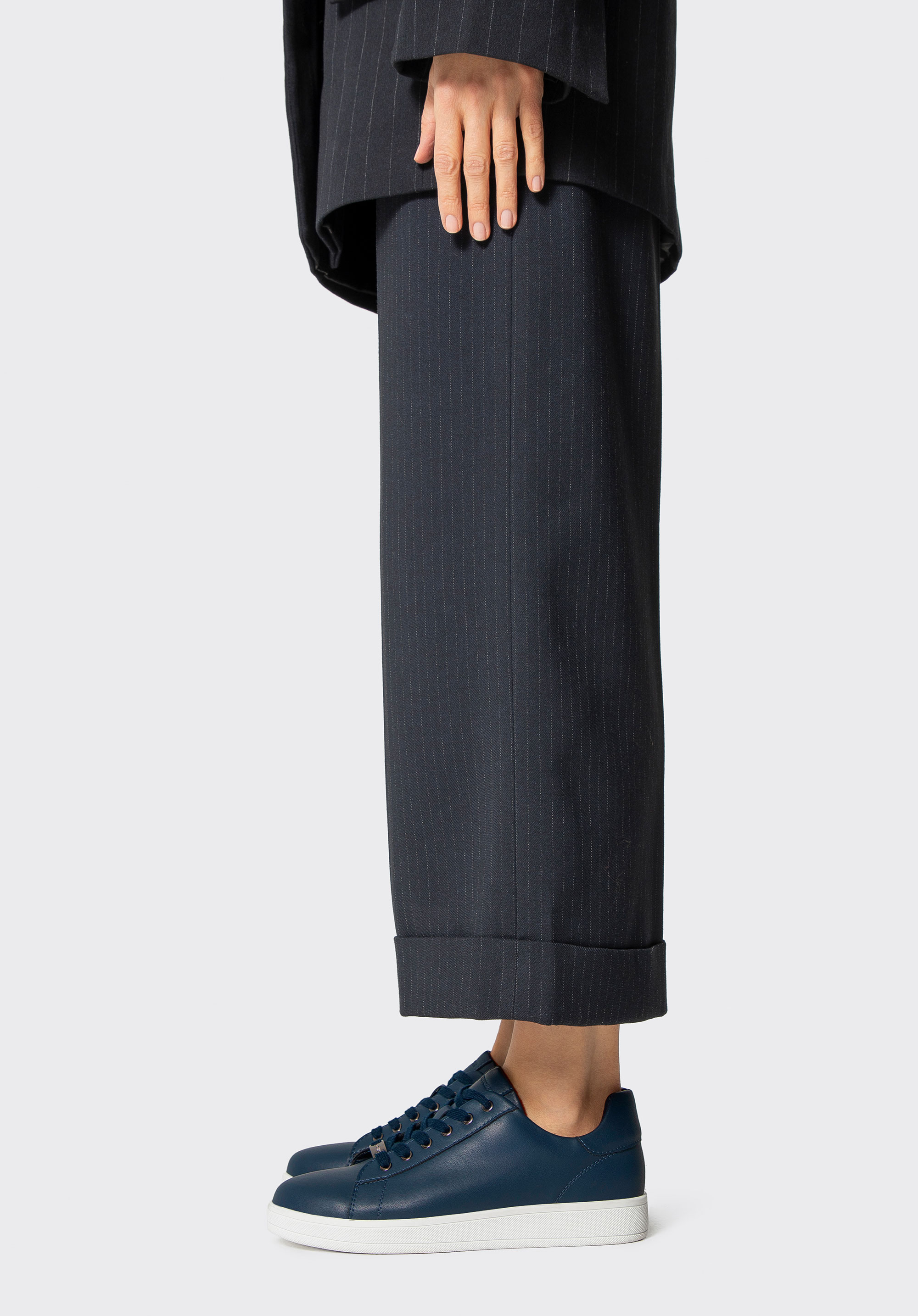 Damen-Sneaker aus Leder mit Plateau, dunkelblau, 101-D-972-N-36, Bild 1