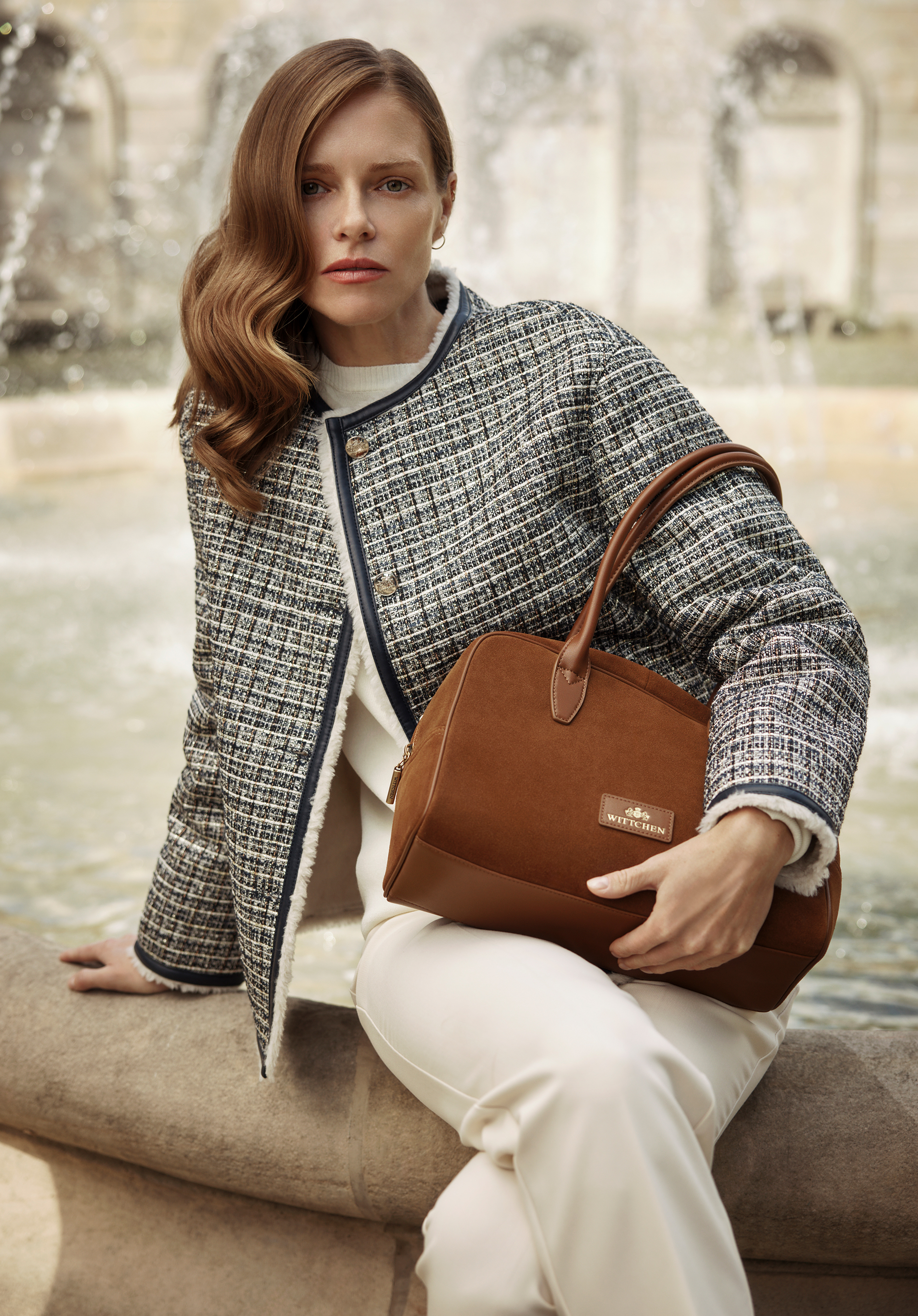 Damen Tweedjacke mit Kunstfellfutter, dunkelblau, 101-9W-903-N-M, Bild 1