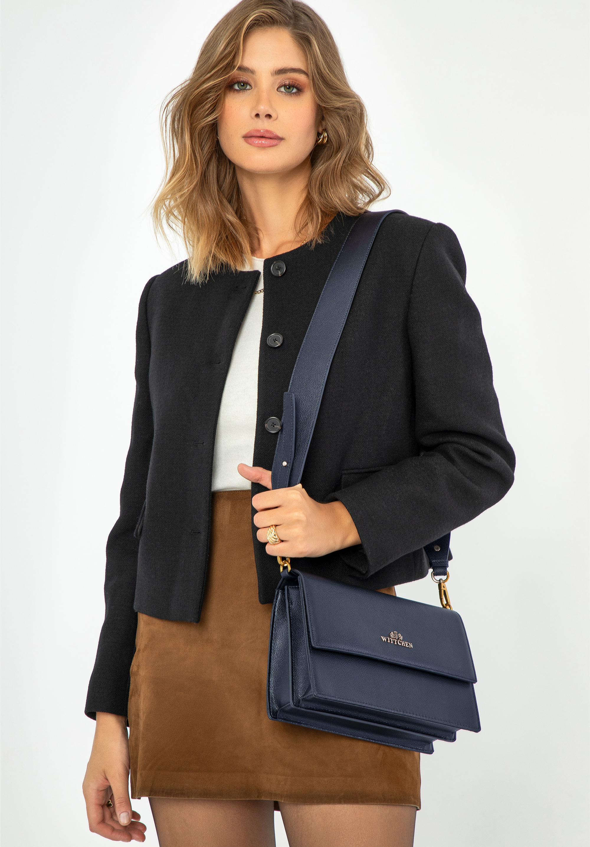 Damen Umhängetasche aus Leder, dunkelblau, 29-4E-625-7, Bild 1