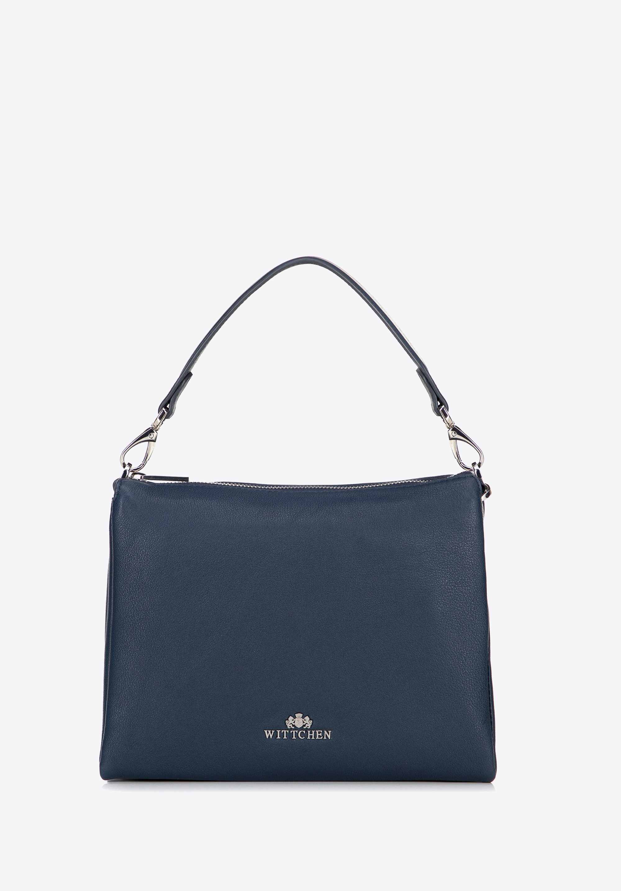 Damen-Umhängetasche aus Leder mit drei Fächern, dunkelblau, 100-4E-808-7, Bild 1