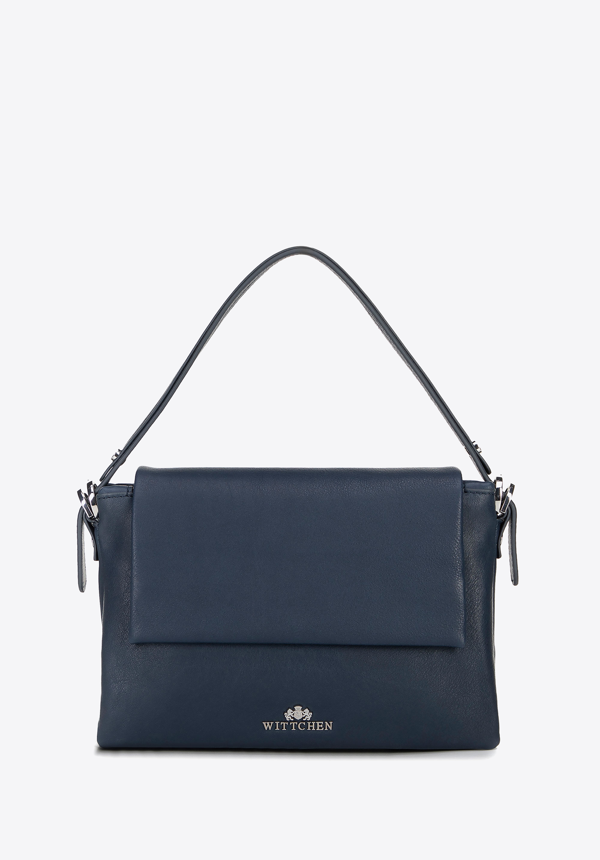 Damen-Umhängetasche aus Leder mit drei Fächern, dunkelblau, 100-4E-810-7, Bild 1