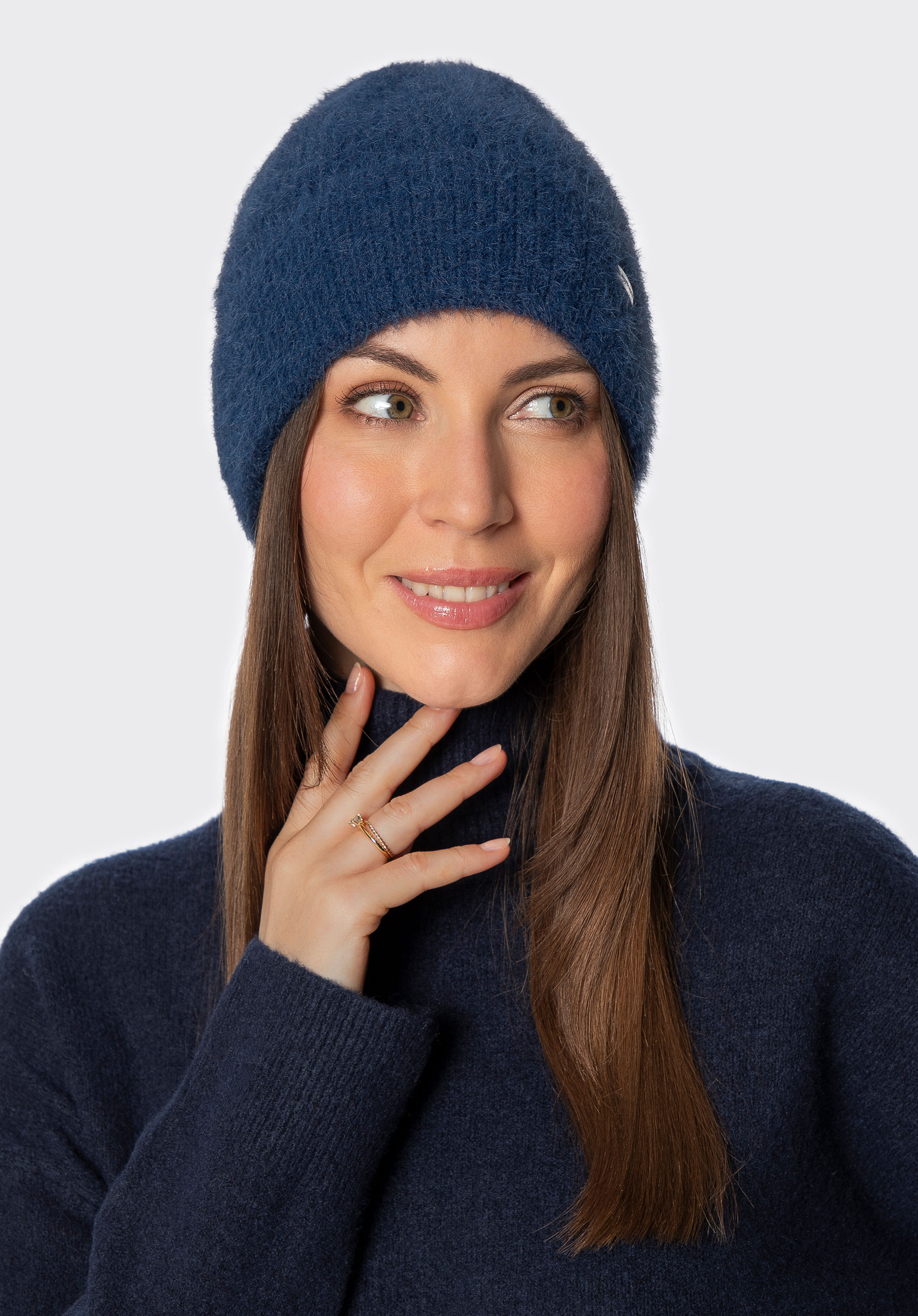 Damen Wintermütze mit flauschiger Textur, dunkelblau, 101-HF-002-N, Bild 1