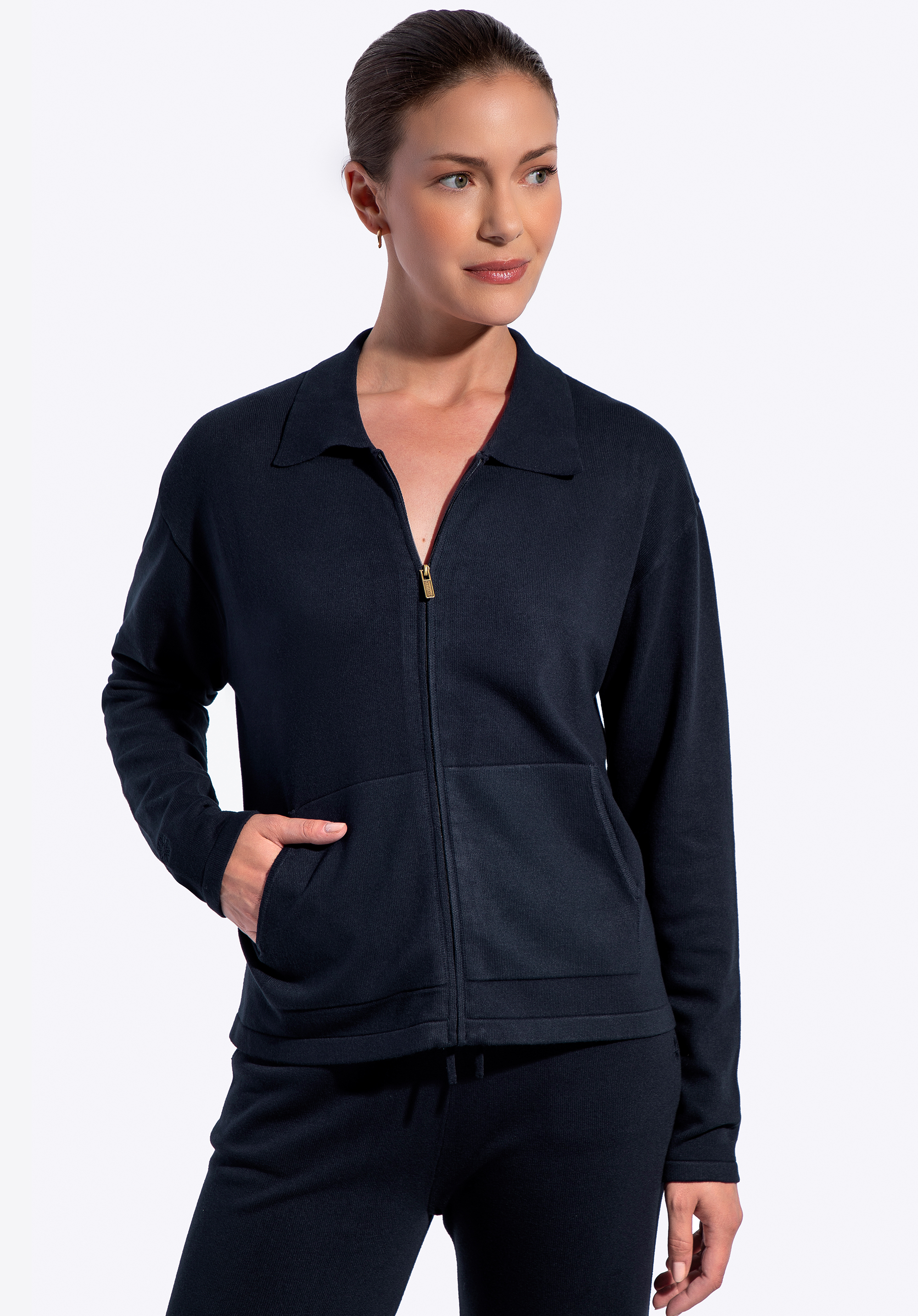 Damen Zip-Sweatshirt aus Viskose und Nylon, dunkelblau, 29-99-006-N-M, Bild 1