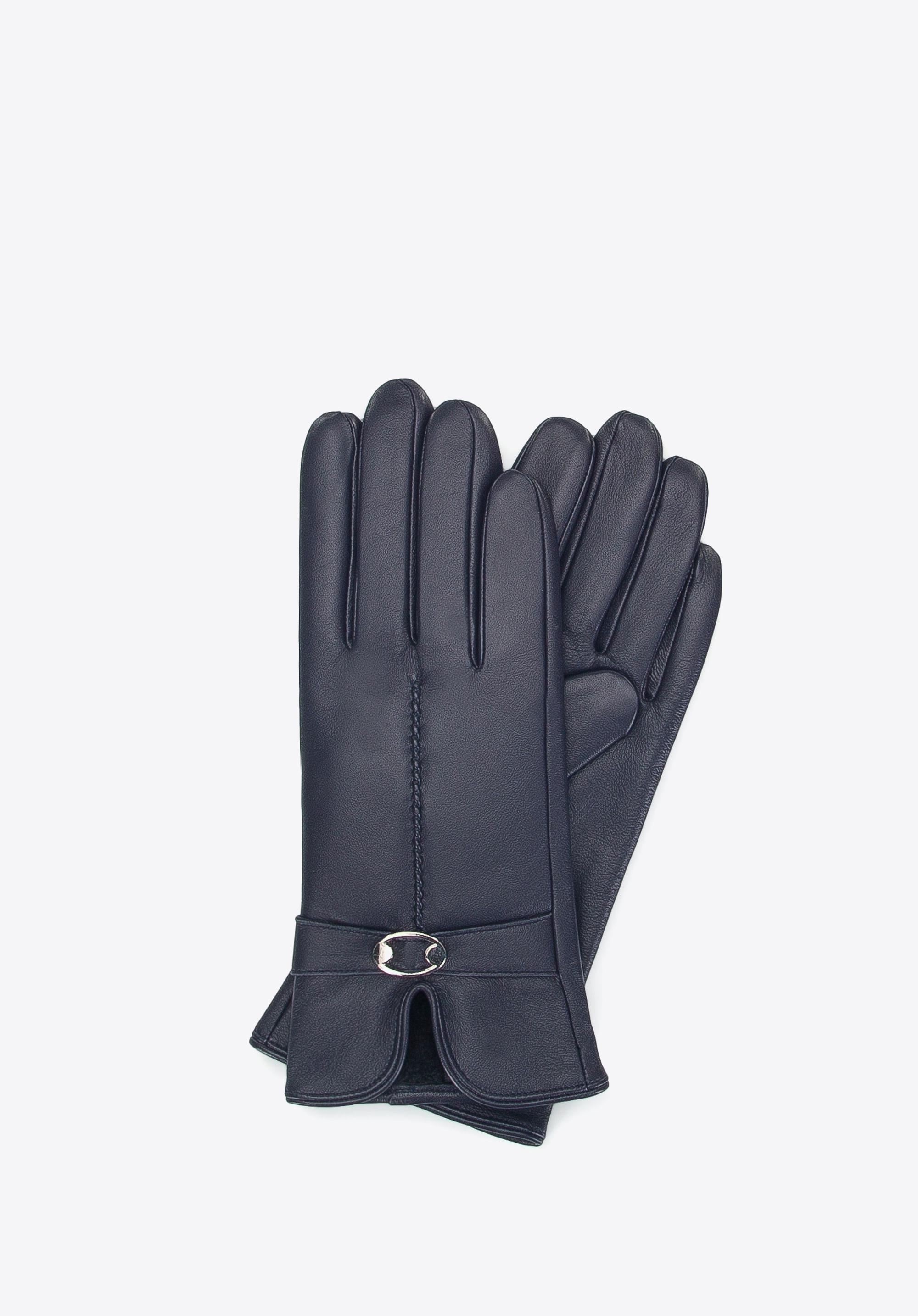 Damenhandschuhe aus Leder mit Ausschnitt und Schnalle