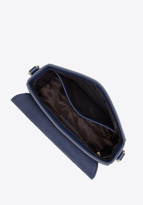 Damenhandtasche aus Leder an einem dekorativen Kette, dunkelblau, 95-4E-618-7, Bild 4