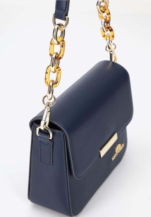 Damenhandtasche aus Leder an einem dekorativen Kette, dunkelblau, 95-4E-618-Z, Bild 5