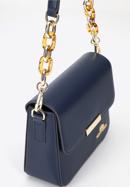 Damenhandtasche aus Leder an einem dekorativen Kette, dunkelblau, 95-4E-618-7, Bild 5