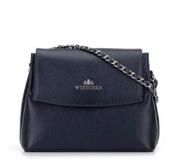 Damenhandtasche aus Leder an einer Kette, dunkelblau, 95-4E-632-7, Bild 1