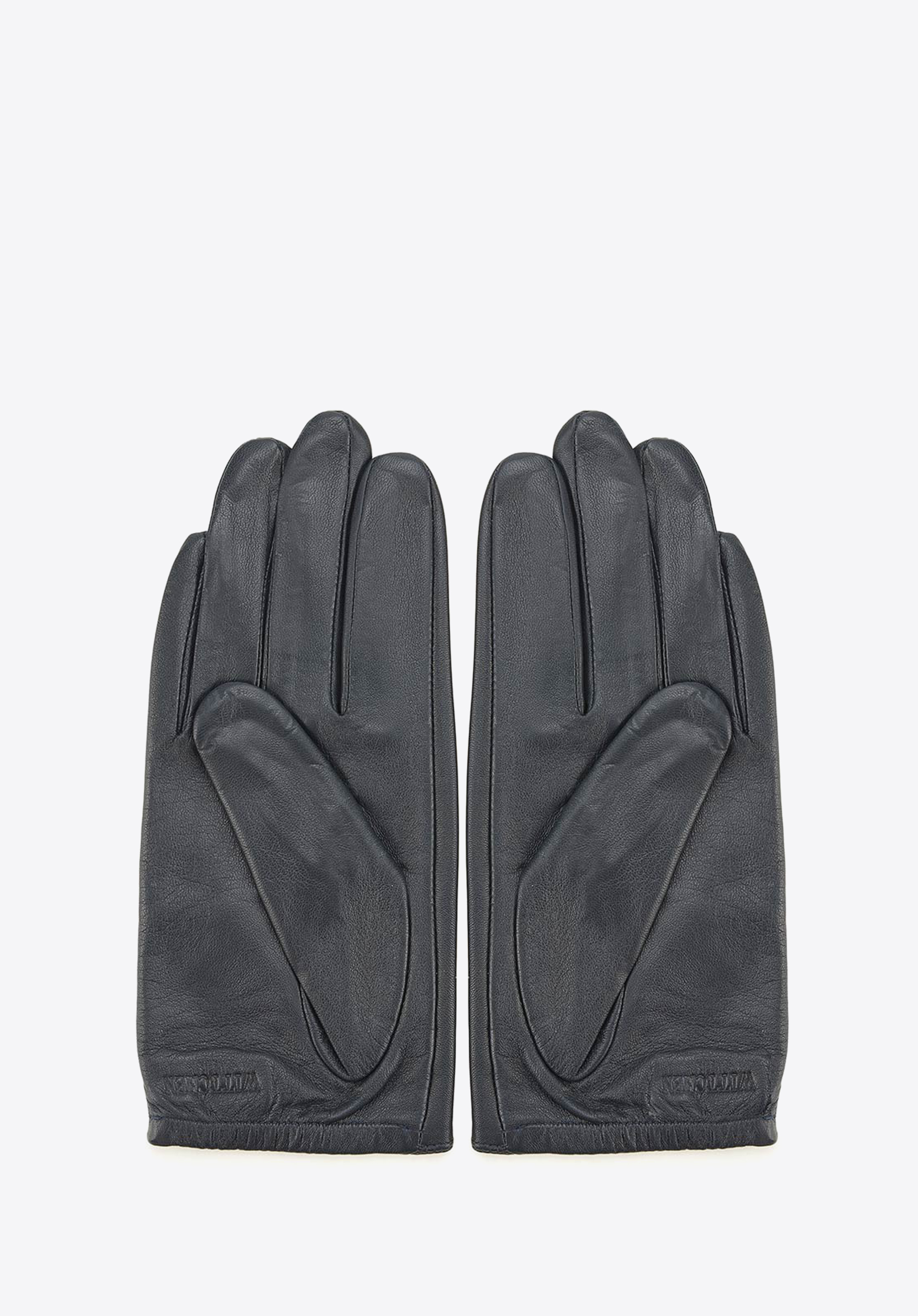 Damenlederhandschuhe mit Rosenprägung, dunkelblau, 45-6-523-GC-S, Bild 1
