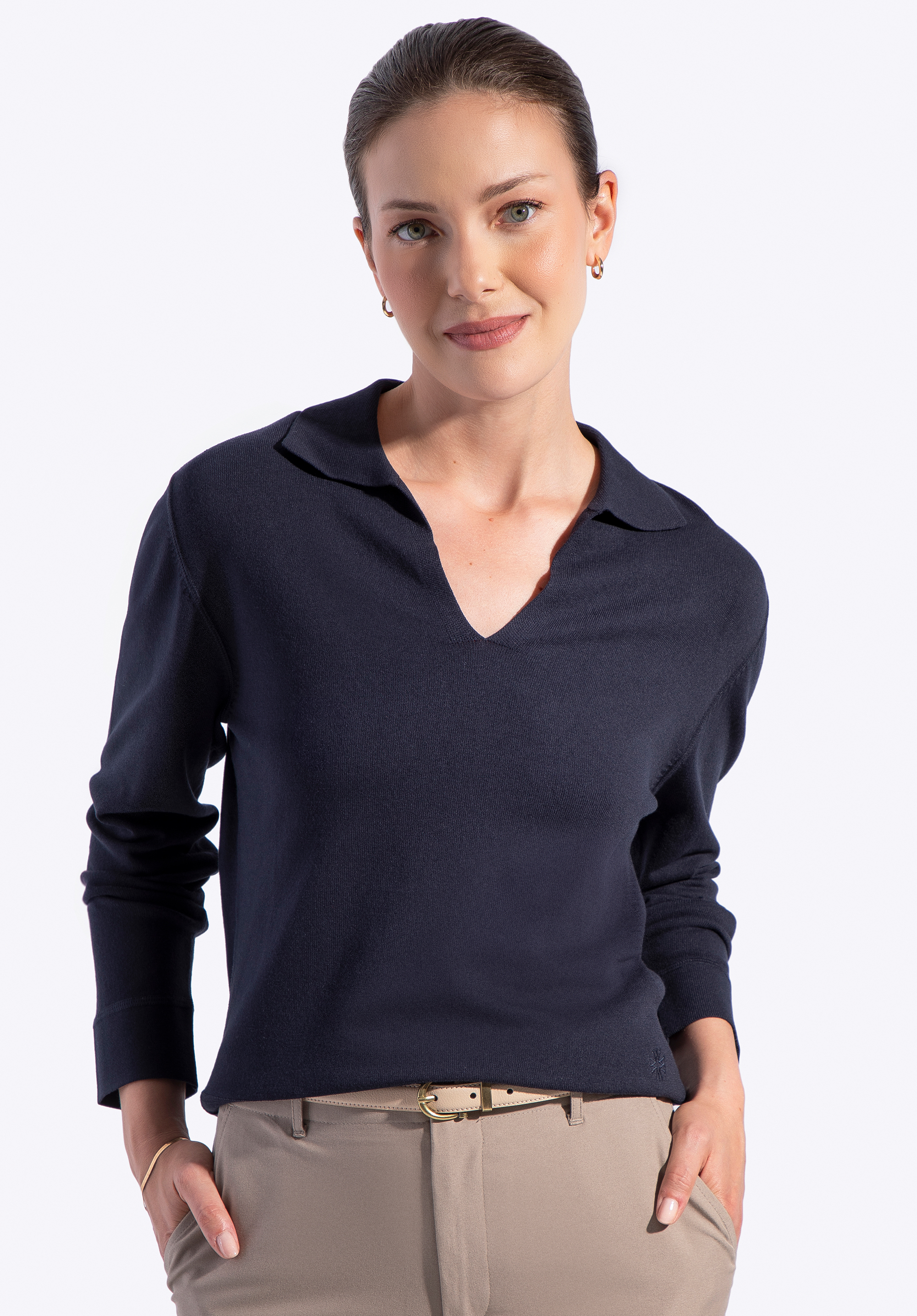 Damenpullover mit V-Ausschnitt aus Viskose und Nylon, dunkelblau, 29-99-005-N-M, Bild 1