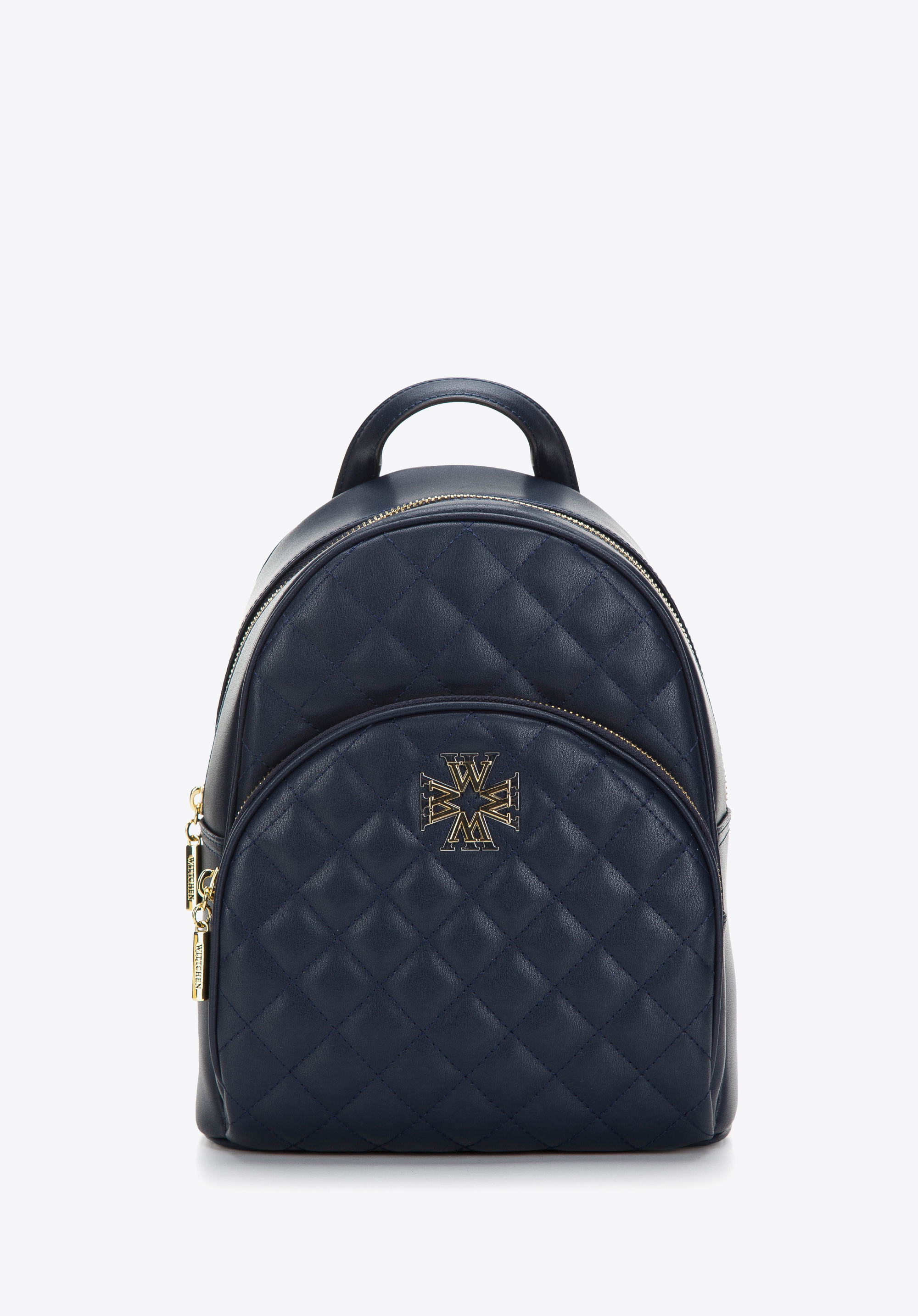 Damen Lederrucksack mit dekorativem Monogramm, dunkelblau, 97-4E-609-N, Bild 1