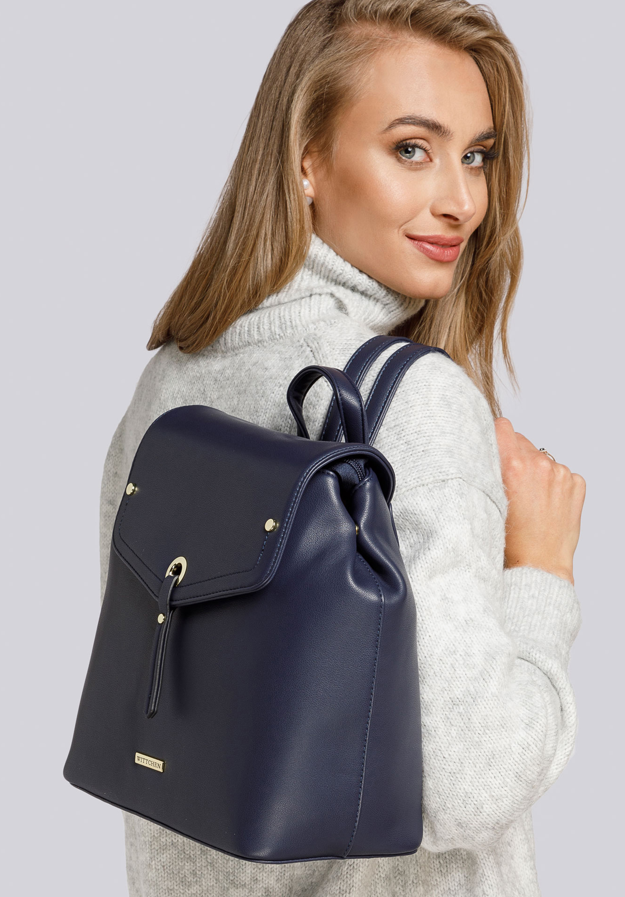 Damenrucksack mit Klappe, dunkelblau, 93-4Y-436-N, Bild 1