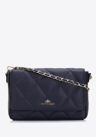 Damentasche aus gestepptem Leder mit Kettenklappe, dunkelblau, 97-4E-031-7, Bild 1