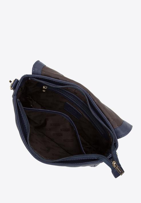 Damentasche aus gestepptem Leder mit Kettenklappe, dunkelblau, 97-4E-031-9, Bild 3