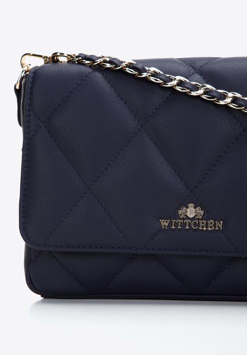 Damentasche aus gestepptem Leder mit Kettenklappe, dunkelblau, 97-4E-031-7, Bild 4