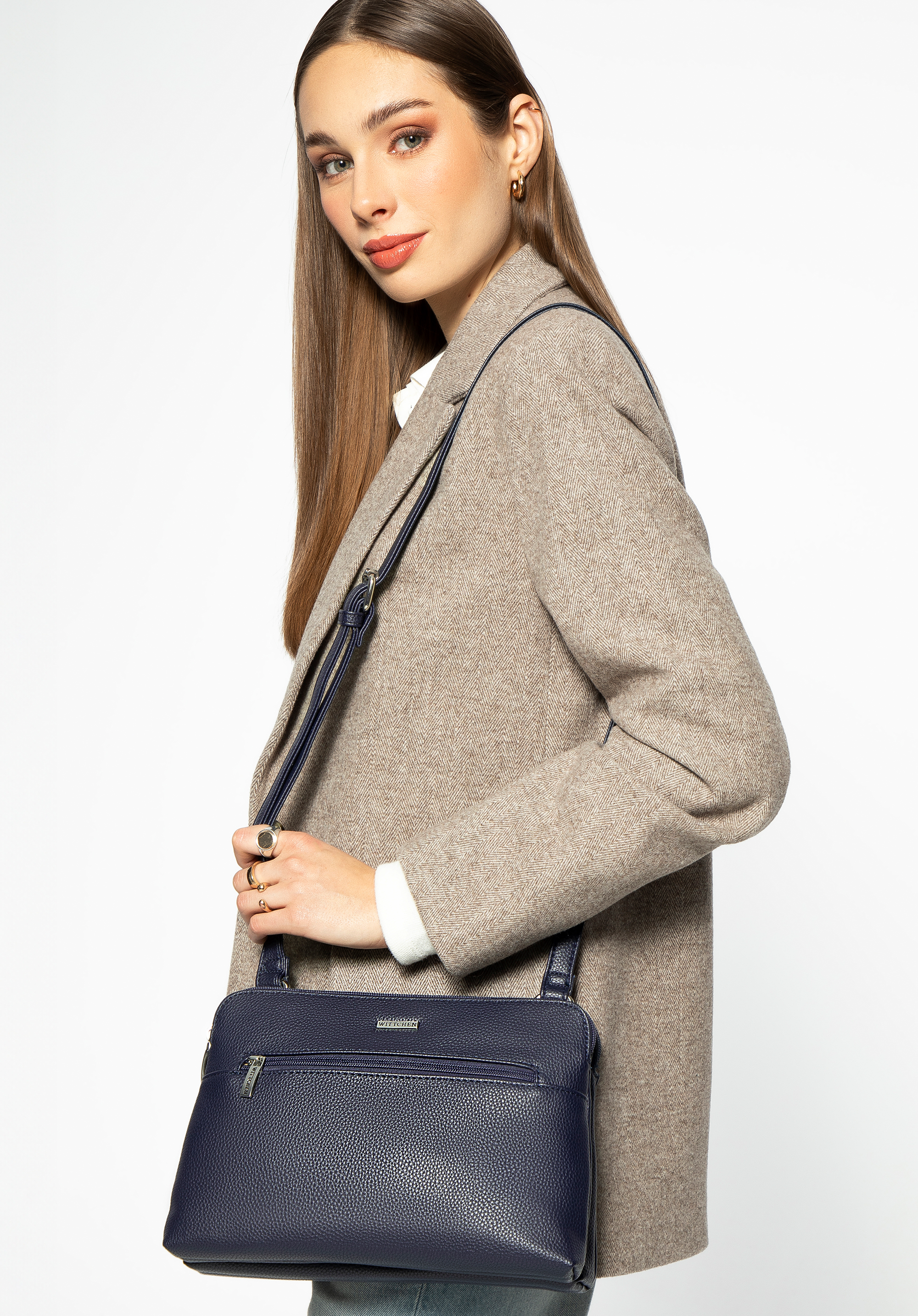 Damentasche mit zwei Fächern aus Öko-Leder, dunkelblau, 99-4Y-610-7, Bild 1