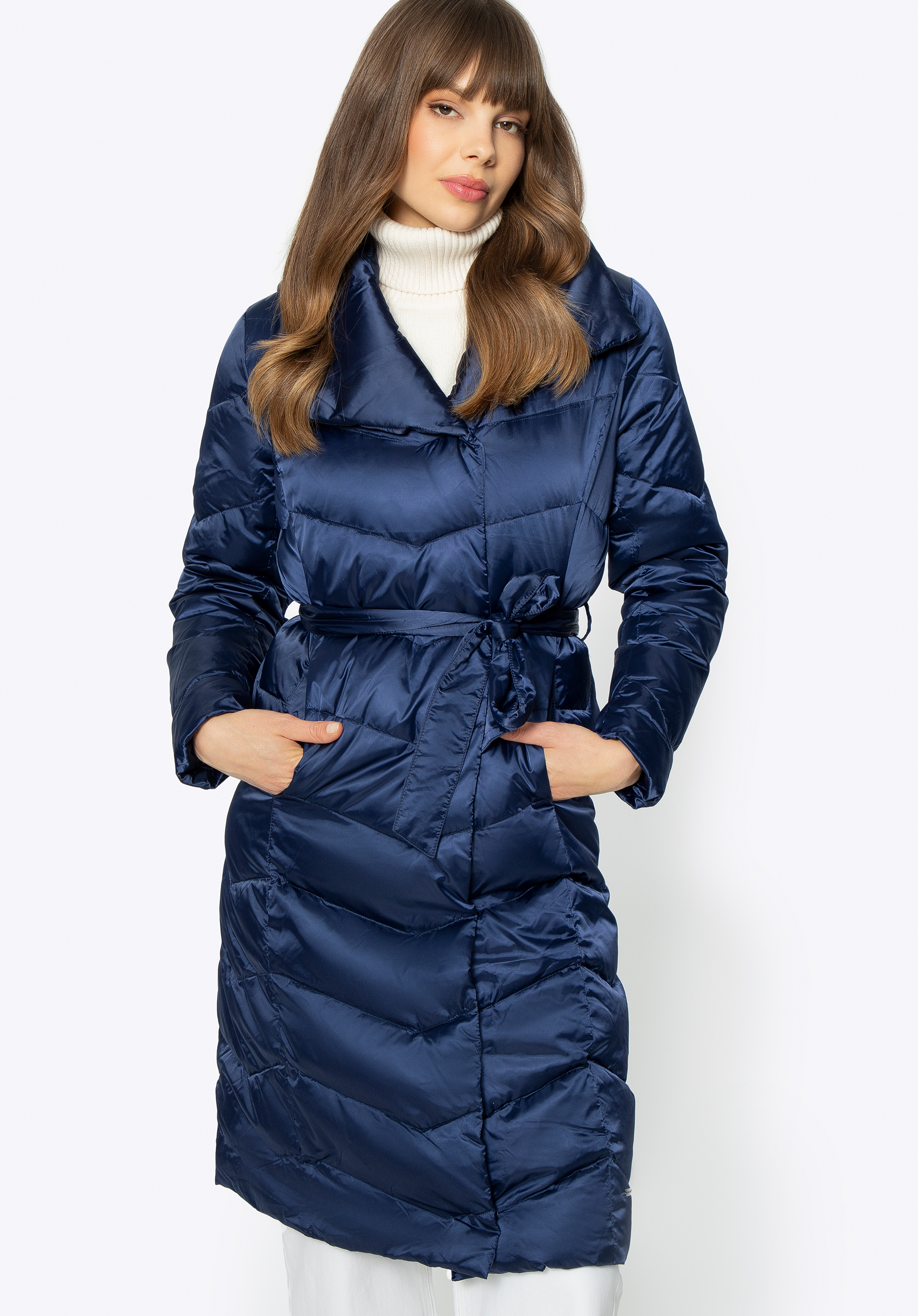 Daunenmantel für Damen mit Kapuze, dunkelblau, 95-9D-401-N-3XL, Bild 1