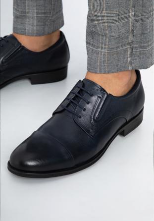 Derby-Schuhe aus Leder mit eingenähten Gummizügen, dunkelblau, 96-M-507-N-44, Bild 1