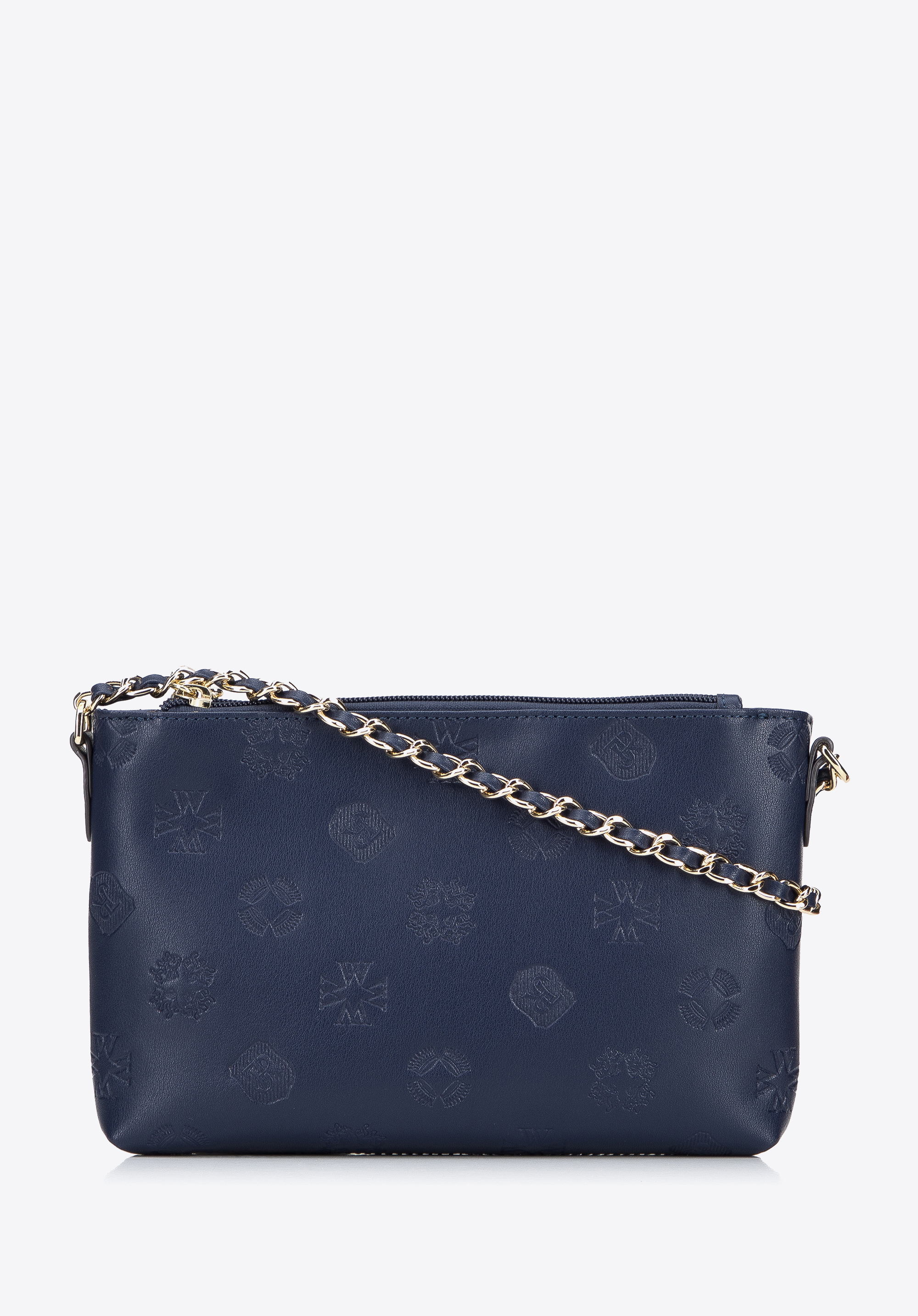 Dreikammer-Umhängetasche für Damen aus Leder mit Monogrammprägung