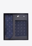 Set aus gemustertem Einstecktuch, Manschettenknöpfen und Krawatte, dunkelblau-dunkelrot, 91-7Z-003-X1D, Bild 1