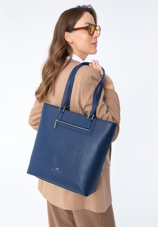 Große Damen-Shoppertasche aus Leder, Dunkelblau, 29-4E-018-N, Bild 1