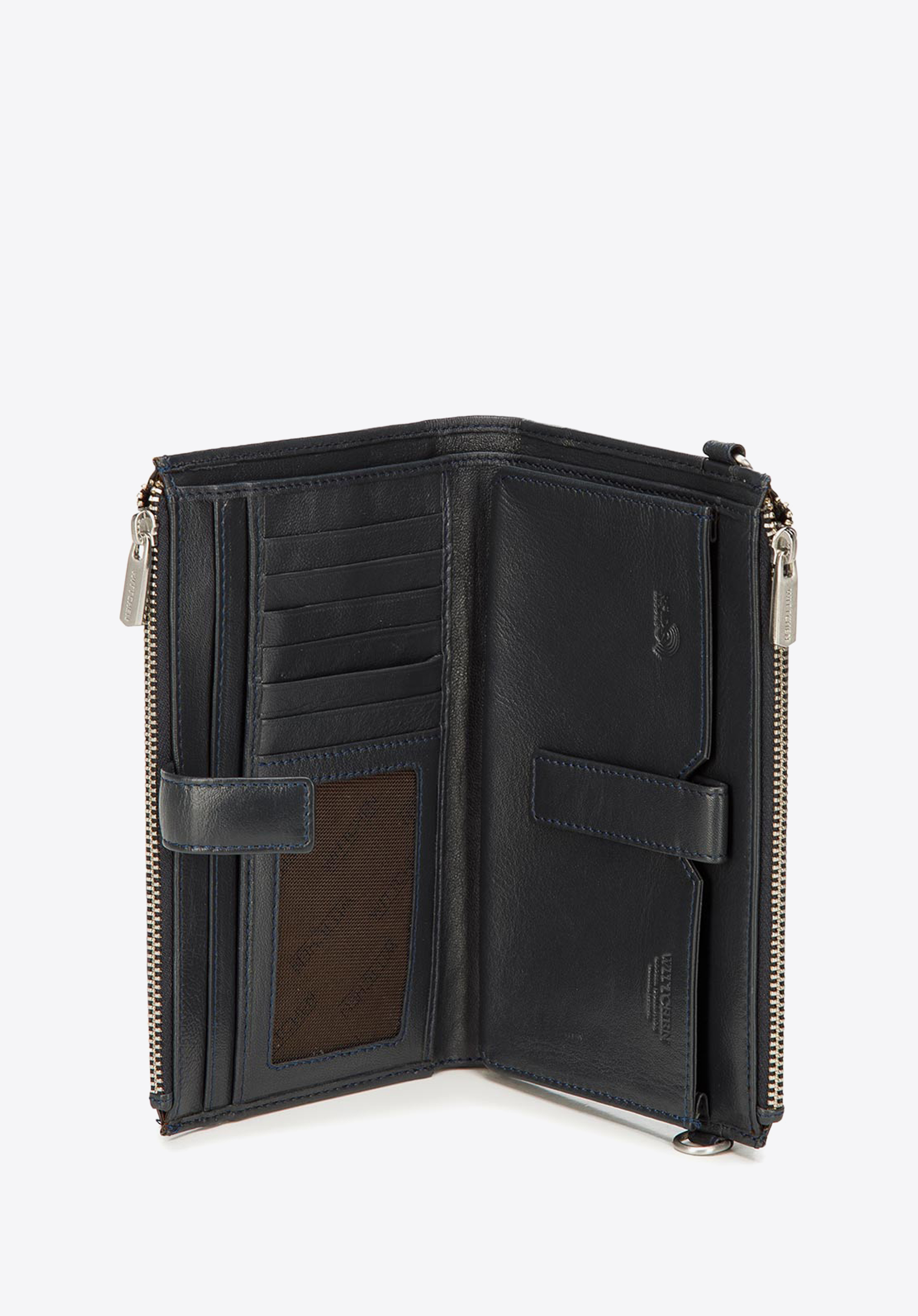 GROSSE GELDBÖRSE FÜR DAMEN AUS LEDER MIT HANDYFACH, dunkelblau, 26-1-444-N, Bild 1