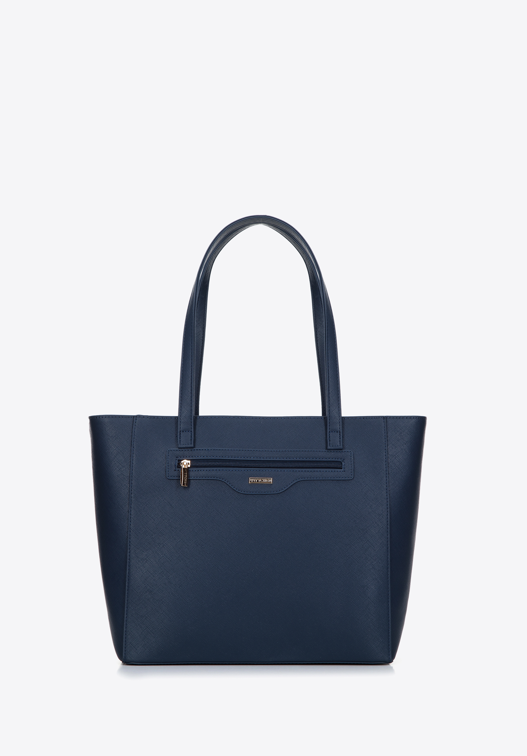 Shopper-Tasche aus Saffiano-Öko-Leder mit Vordertasche, dunkelblau, 97-4Y-518-7, Bild 1
